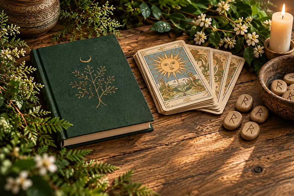 Книга, карты Таро, руны и свеча — инструменты авторских практик